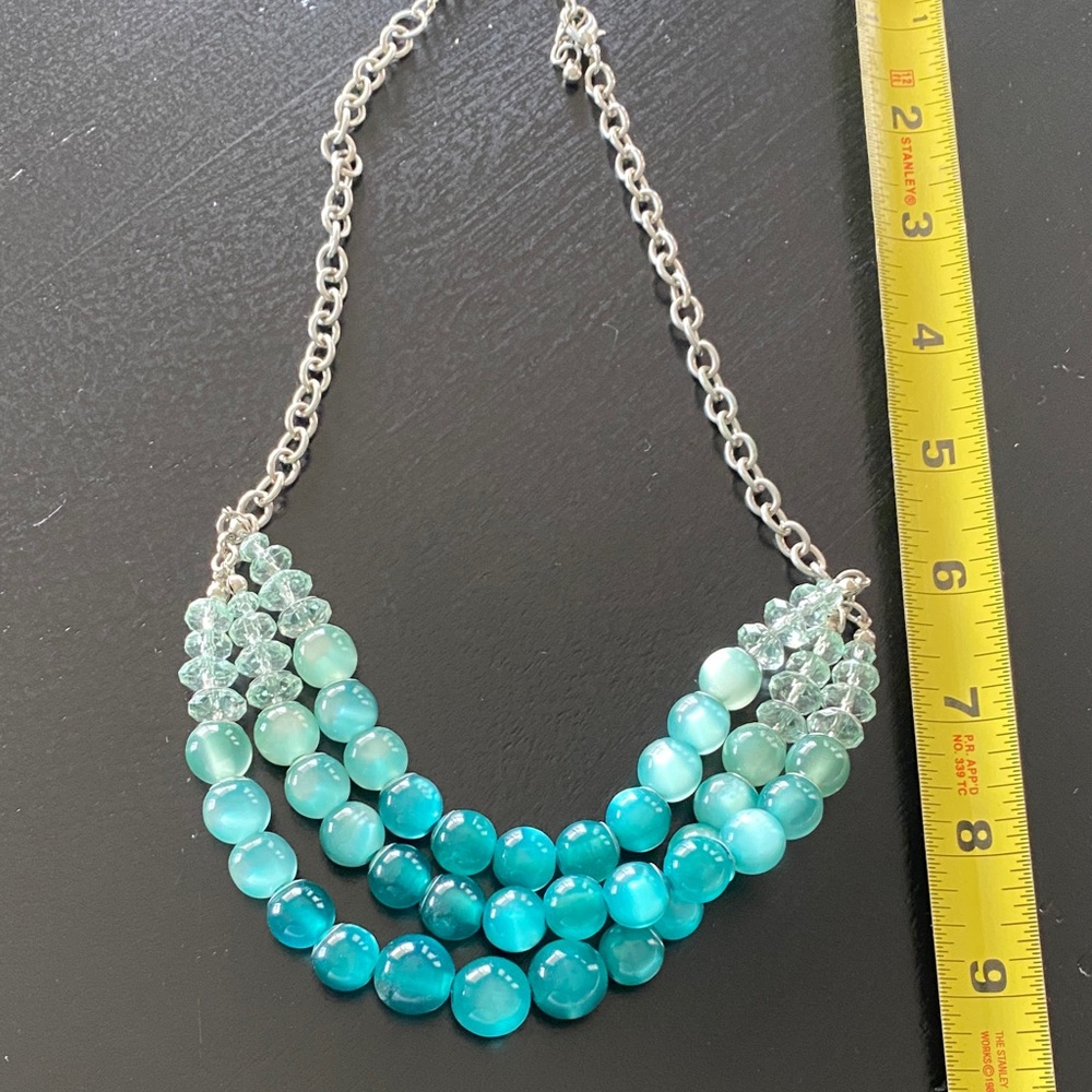 Elegant Silver and Teal Blue Beaded Necklace